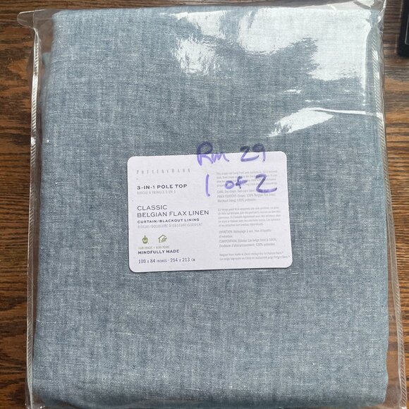 Pottery Barn Classic Belgian Flax Linen Curtain w/ Blackout Lining Blue Chambray - Picture 2 of 8